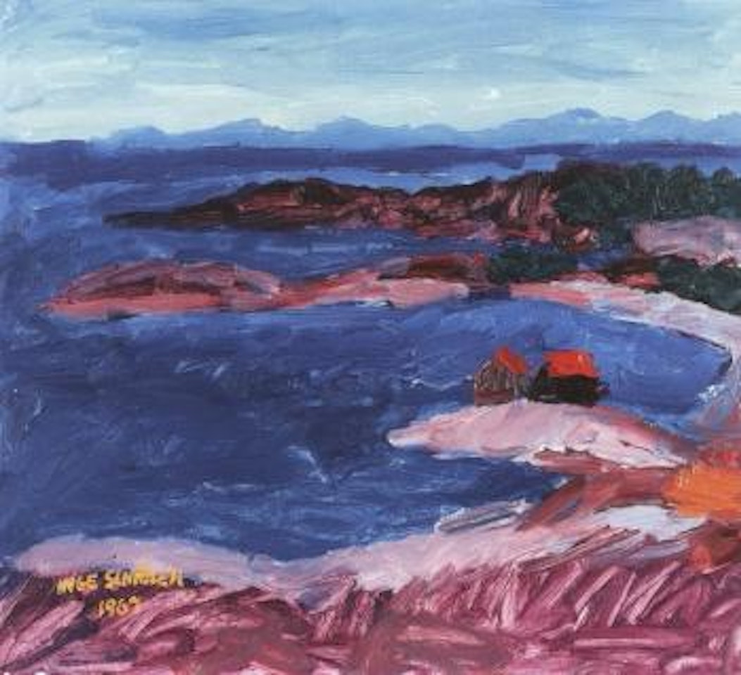 Coastal landscape, Kostervik with boat houses by Inge Schiöler