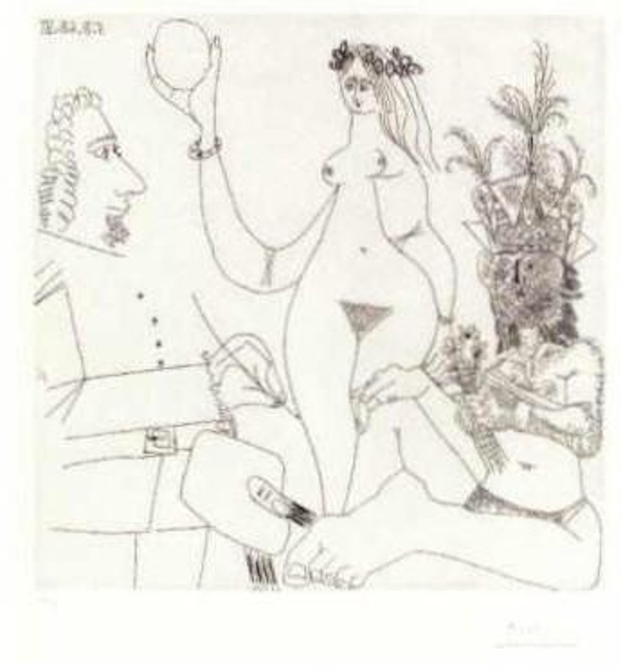 Peintre devant une des Trois Graces de Raphael. Clin d'oeil a Valazquez by Pablo Picasso