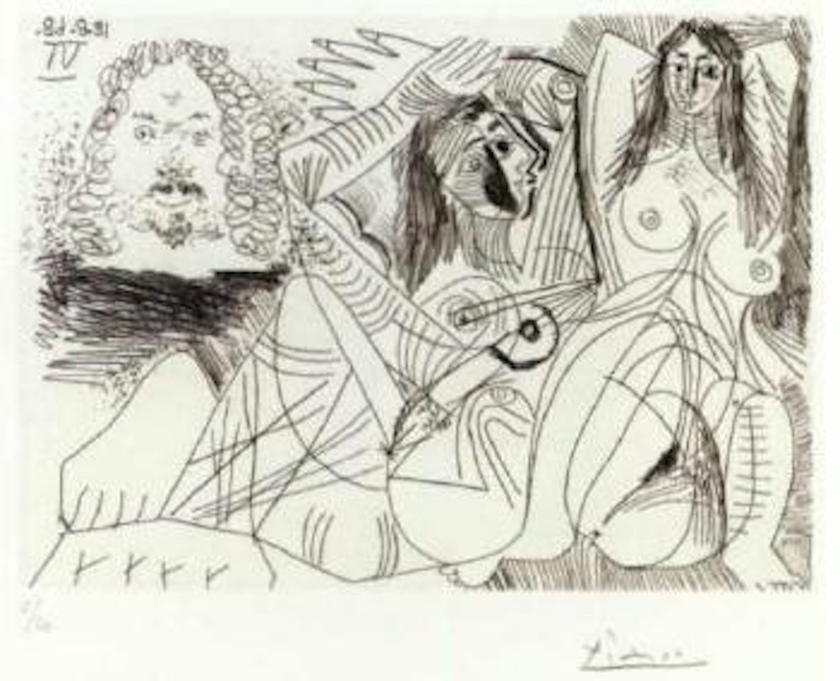 Nu aux bottines. Homme Rembranesque, et deux femmes nues by Pablo Picasso