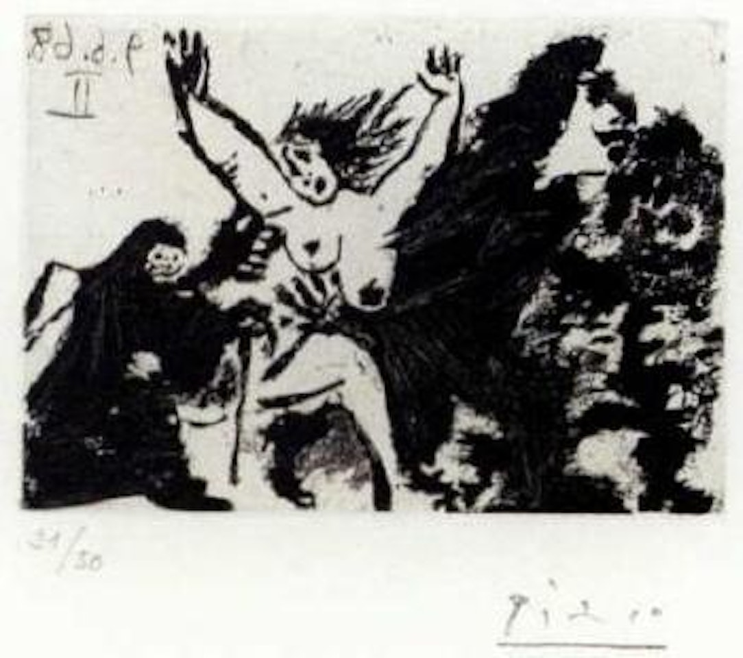 Enlevement, a pied avec la Celestine. Mon Dieu, quel homme, qu'l est petit by Pablo Picasso