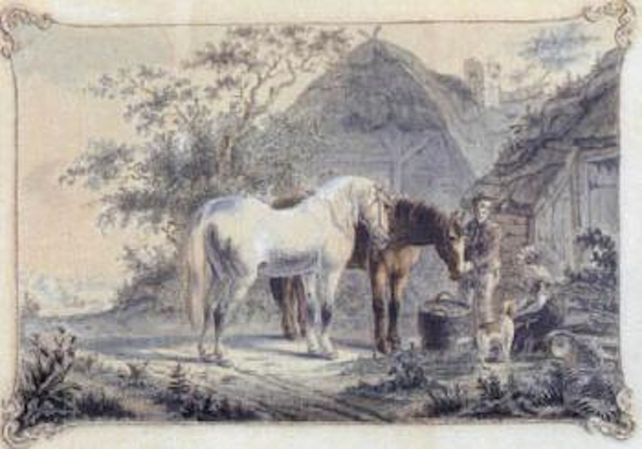 Figure with two horses and hound by Otto Eerelman