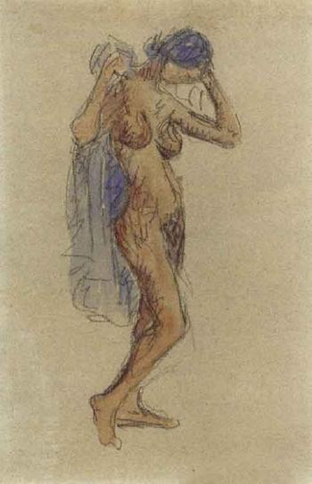 Nude model with drapery. Standing female nude by Maurice Prendergast