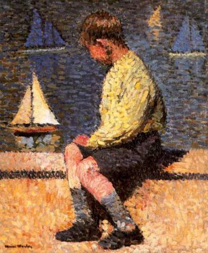 Garcon au bord du bassin, jardin du Luxembourg by Henri Jean Guillaume Martin