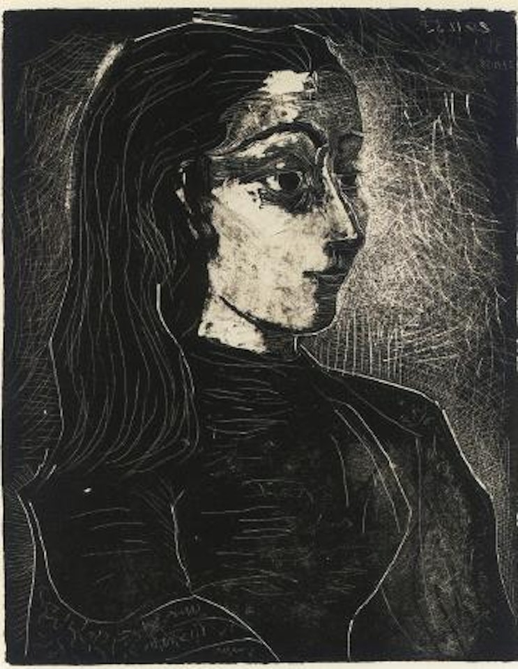 Woman with chignon. Portrait of Jacqueline. Right profile by Pablo Picasso