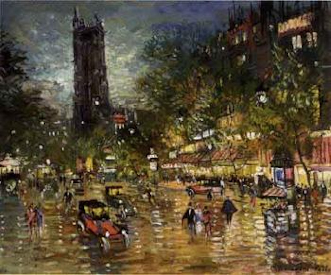 Paris street scene by night by Konstantin Alekseevich Korovin