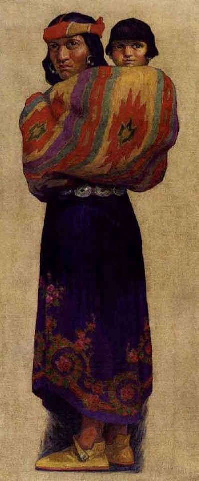 Indian woman with child in blanket by E. Irving Couse
