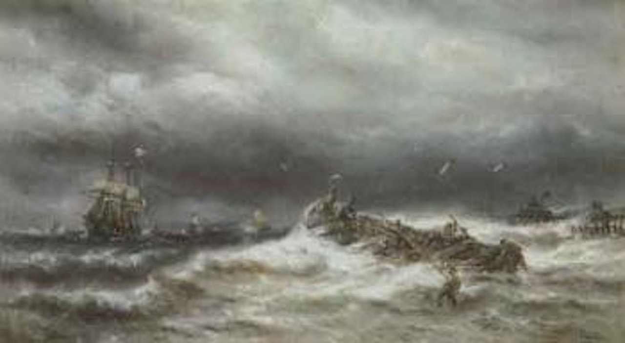 Canot des pilotes, gros temps devant Nieuport by François Etienne Musin