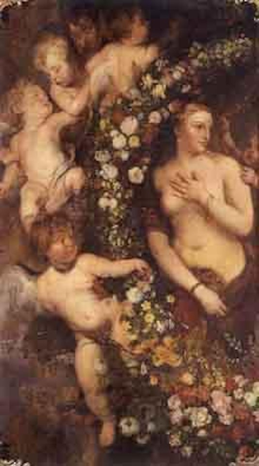 Venus surrounded by a garland of flowers and putti and Helana fourment. Garland of flowers and putti by Peter Paul Rubens