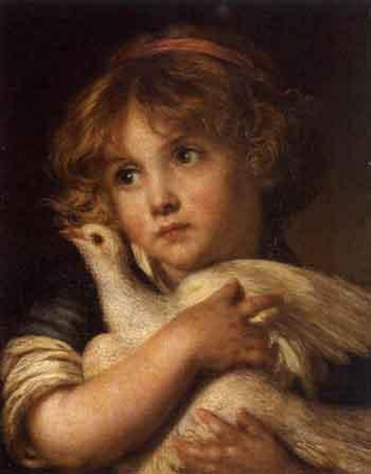 Young girl holding a dove by Jean-Baptiste Greuze