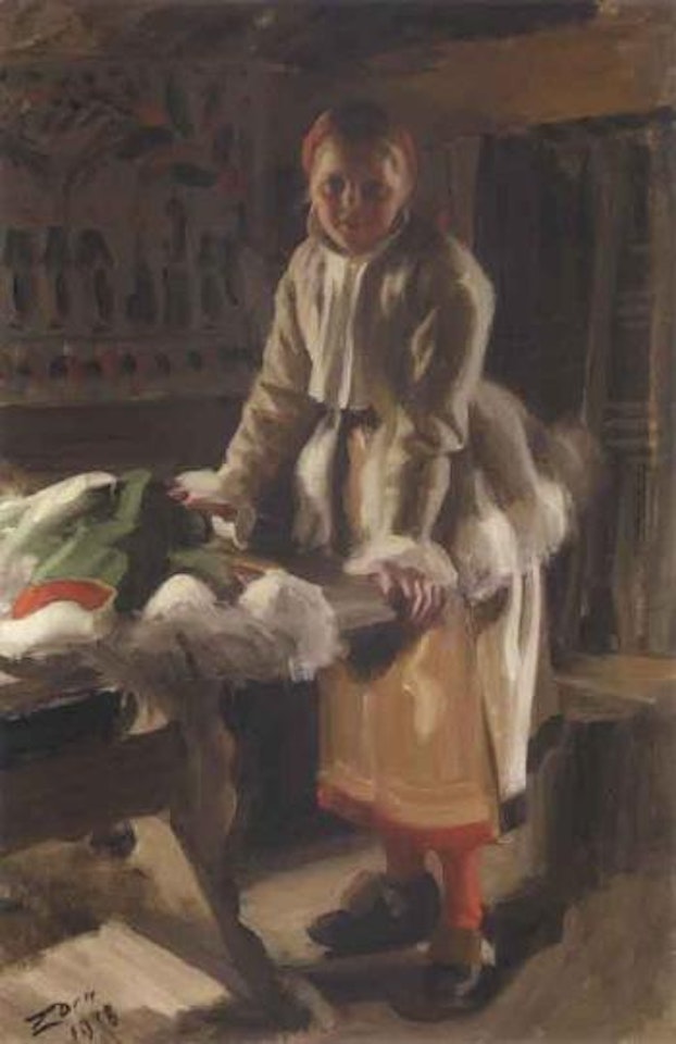 Morakulla i vinterdrakt - girl from Mora in winter dress by Anders Zorn