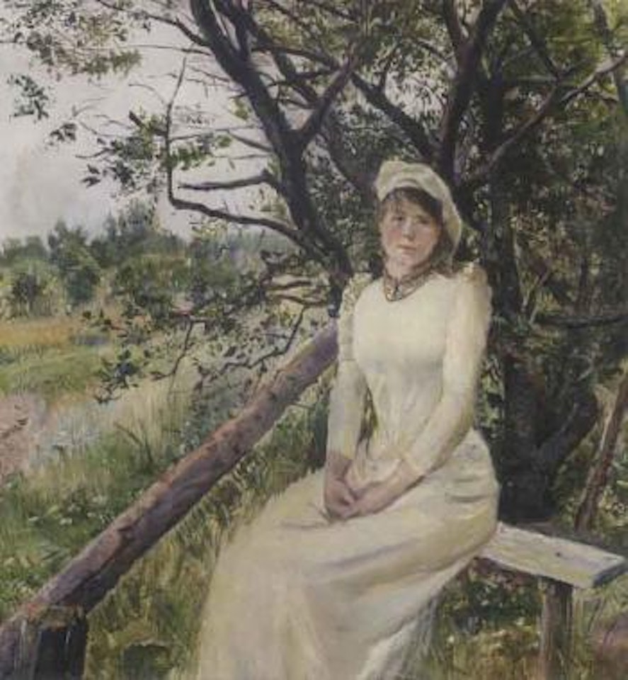 Ong kvinne pa en bank - young woman on a bench by Christian Krohg