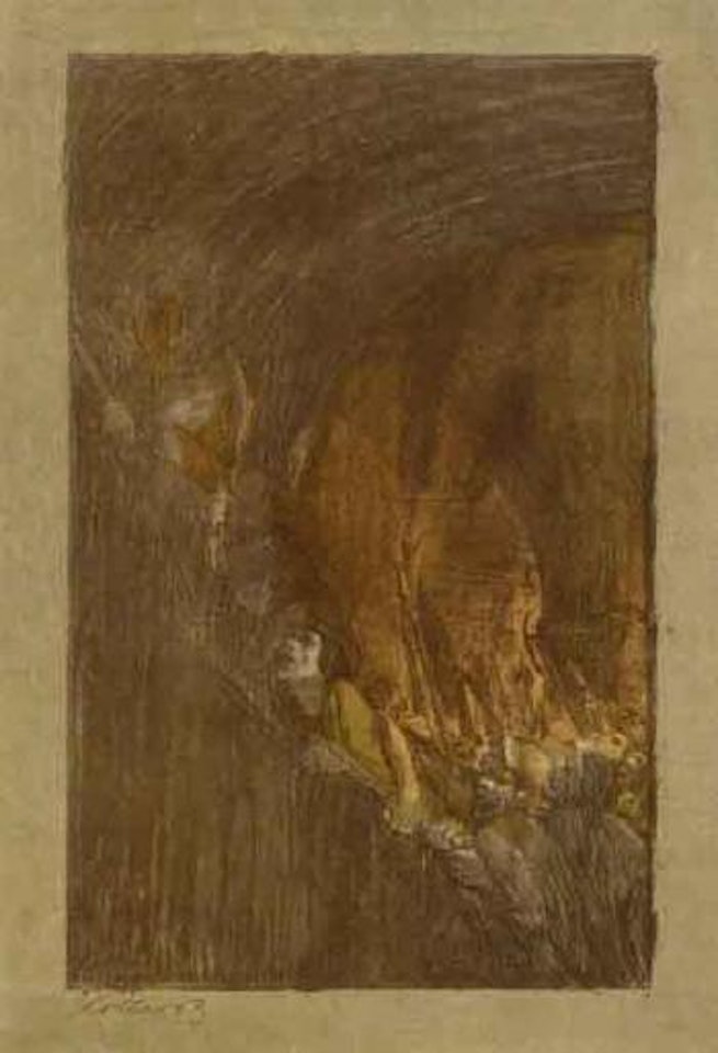 Armed gathering in cave by Kathe Kollwitz