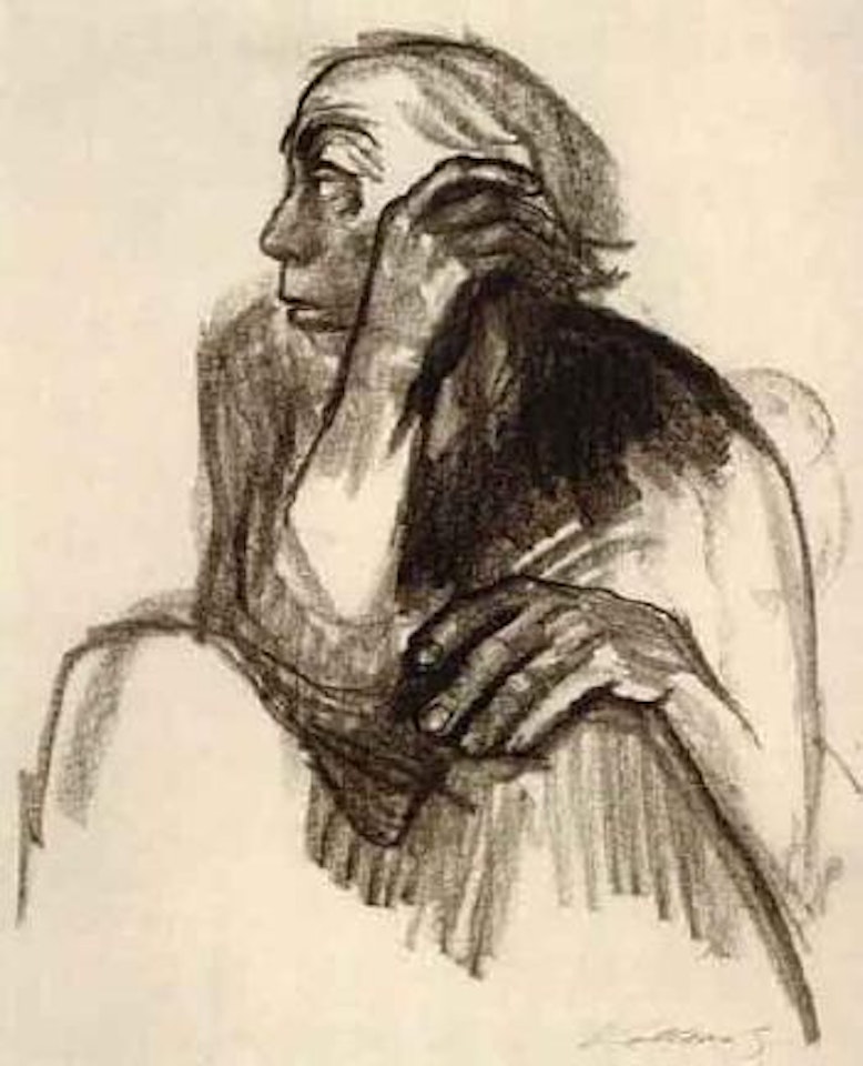 Seated woman with hand on face by Kathe Kollwitz