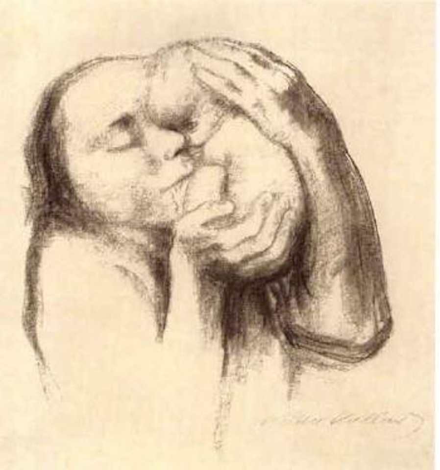 Mother pressing new born to her face by Kathe Kollwitz