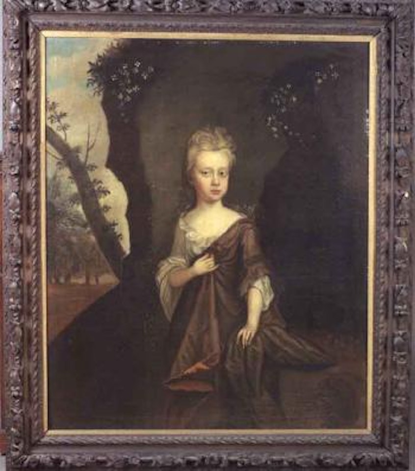 Portrait of a young girl, said to be Elizabeth Marco, in a landscape by Nicolaes Maes