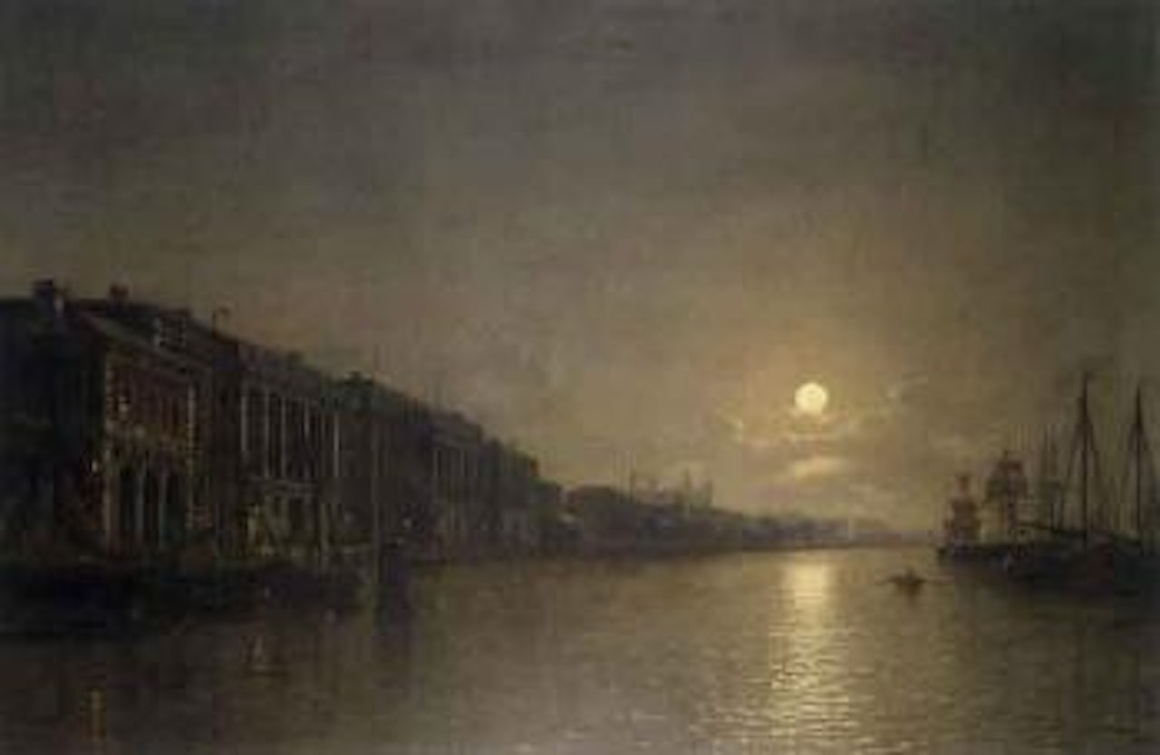 Somerset House and the Thames by moonlight by Henry Pether
