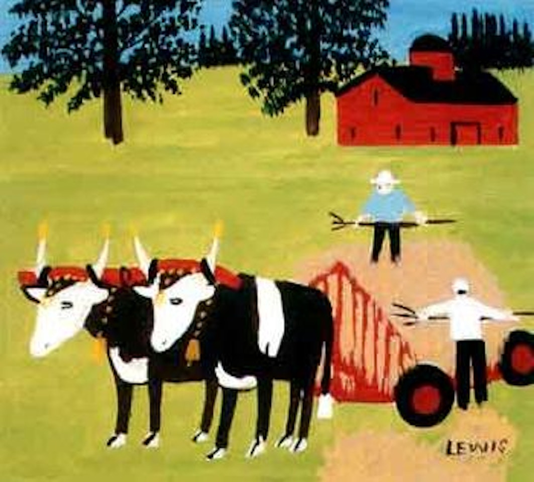 Loading hay wagon by Maud Lewis
