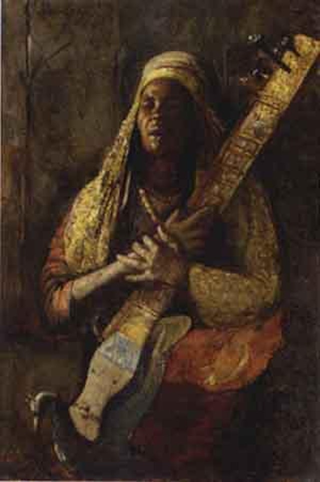 Oriental lute player by Gyula Tornai