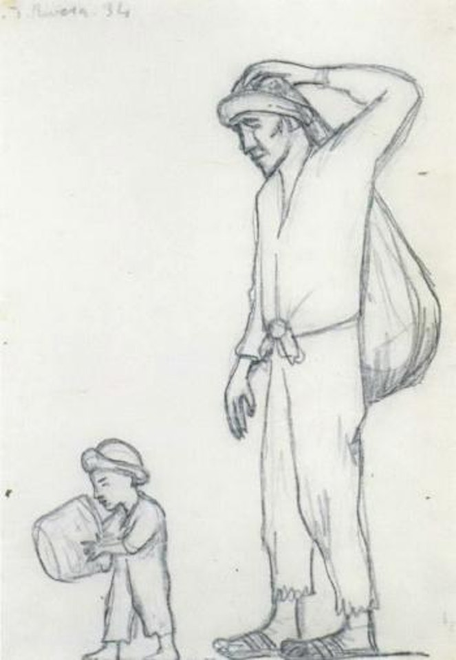 Untitled - man with boy by Diego Rivera