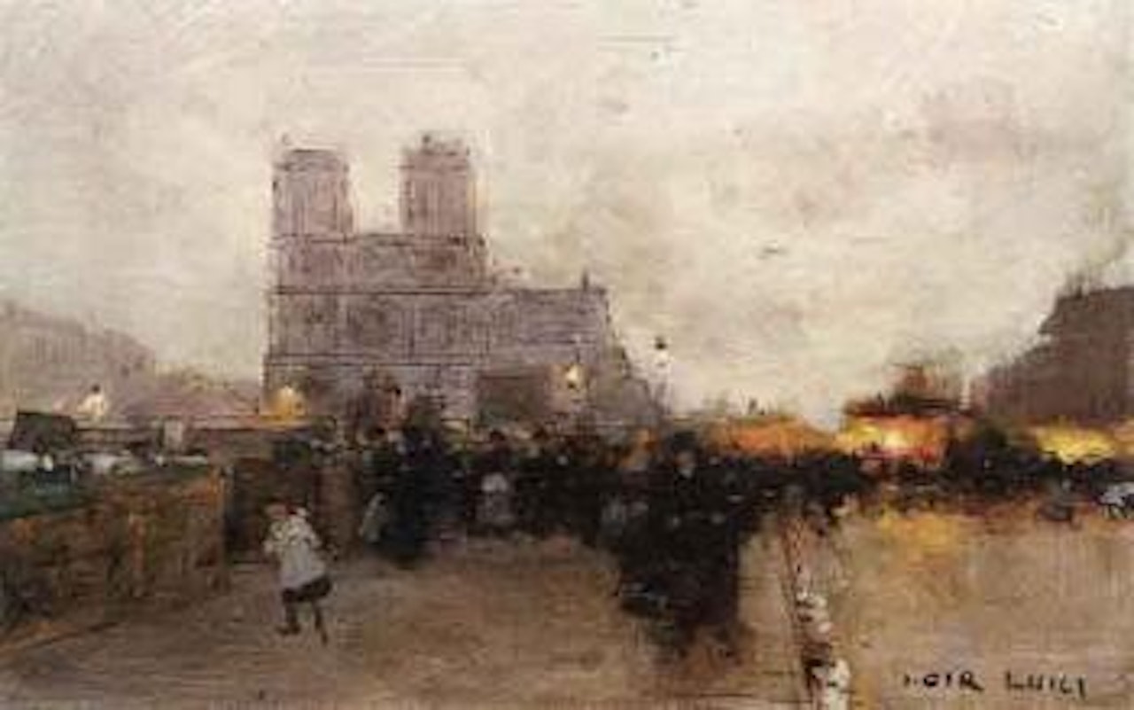 Pres du Pont Saint Michel, les quais animes le soir by Luigi Loir