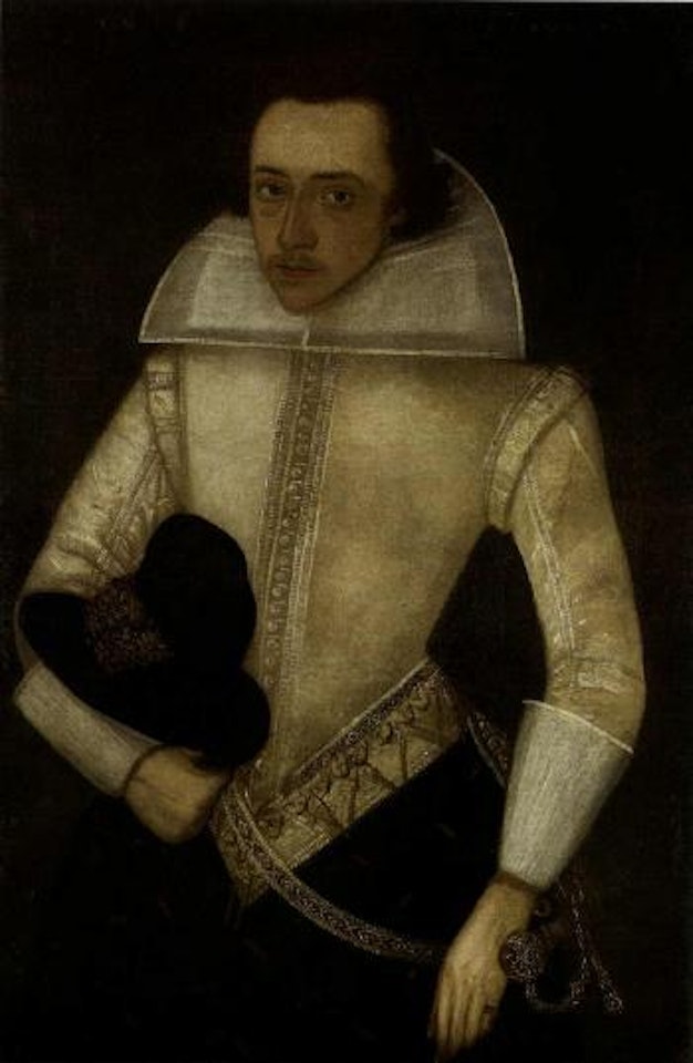 Portrait of a gentleman, aged 22 in white doublet by English School