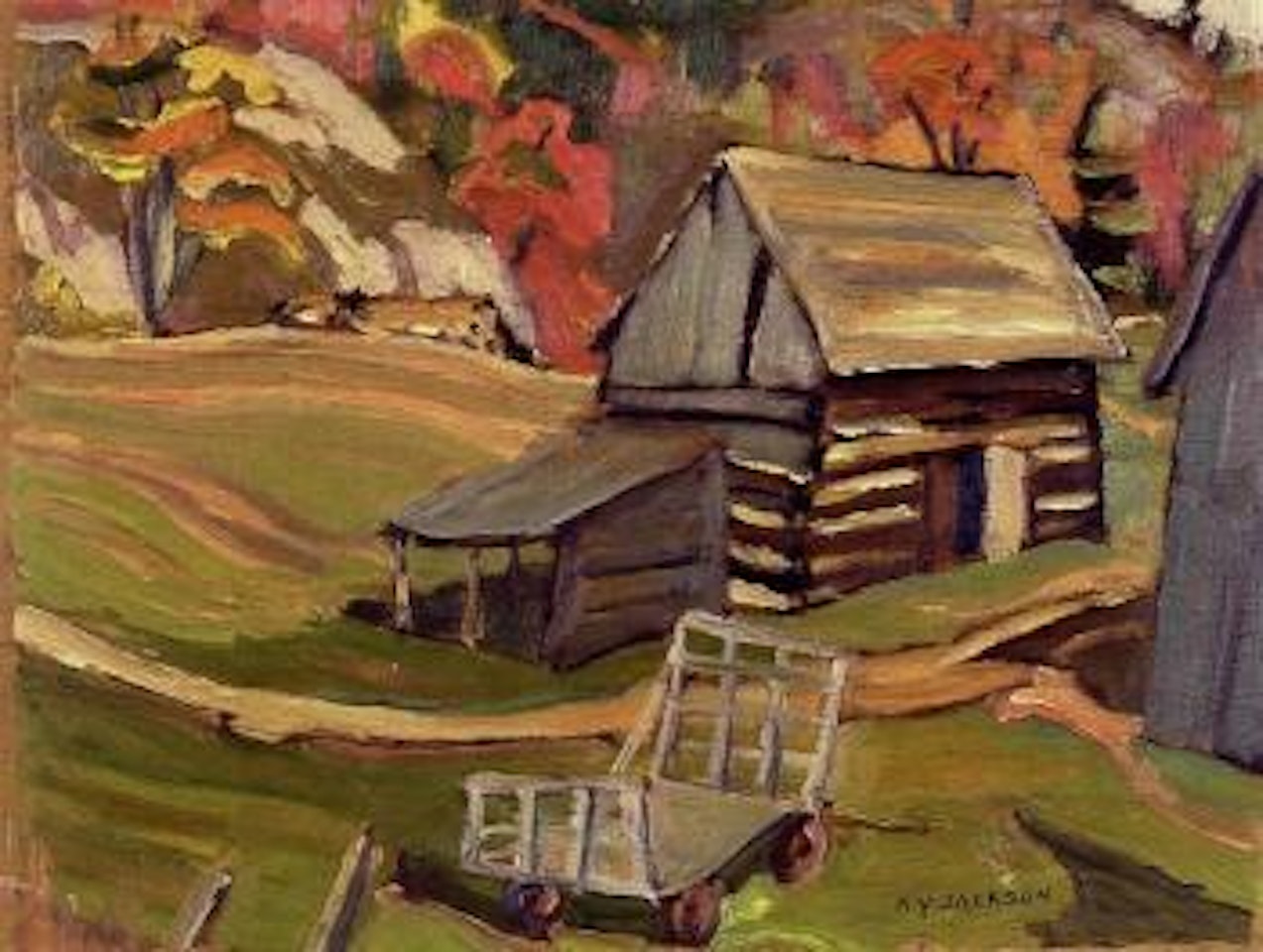 Landscape with haywagon and barn by Alexander Young Jackson