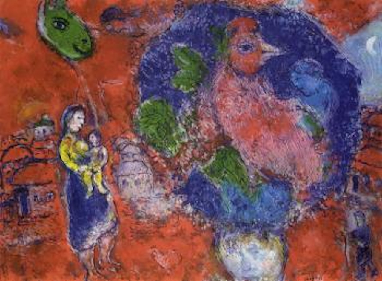 Le coq dans le bouquet bleu by Marc Chagall