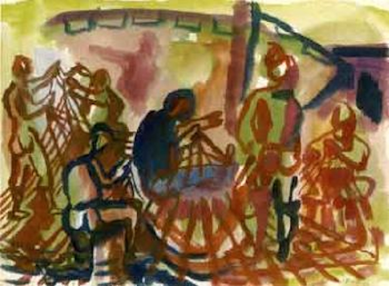 Fishermen with nets by Eduard Bargheer
