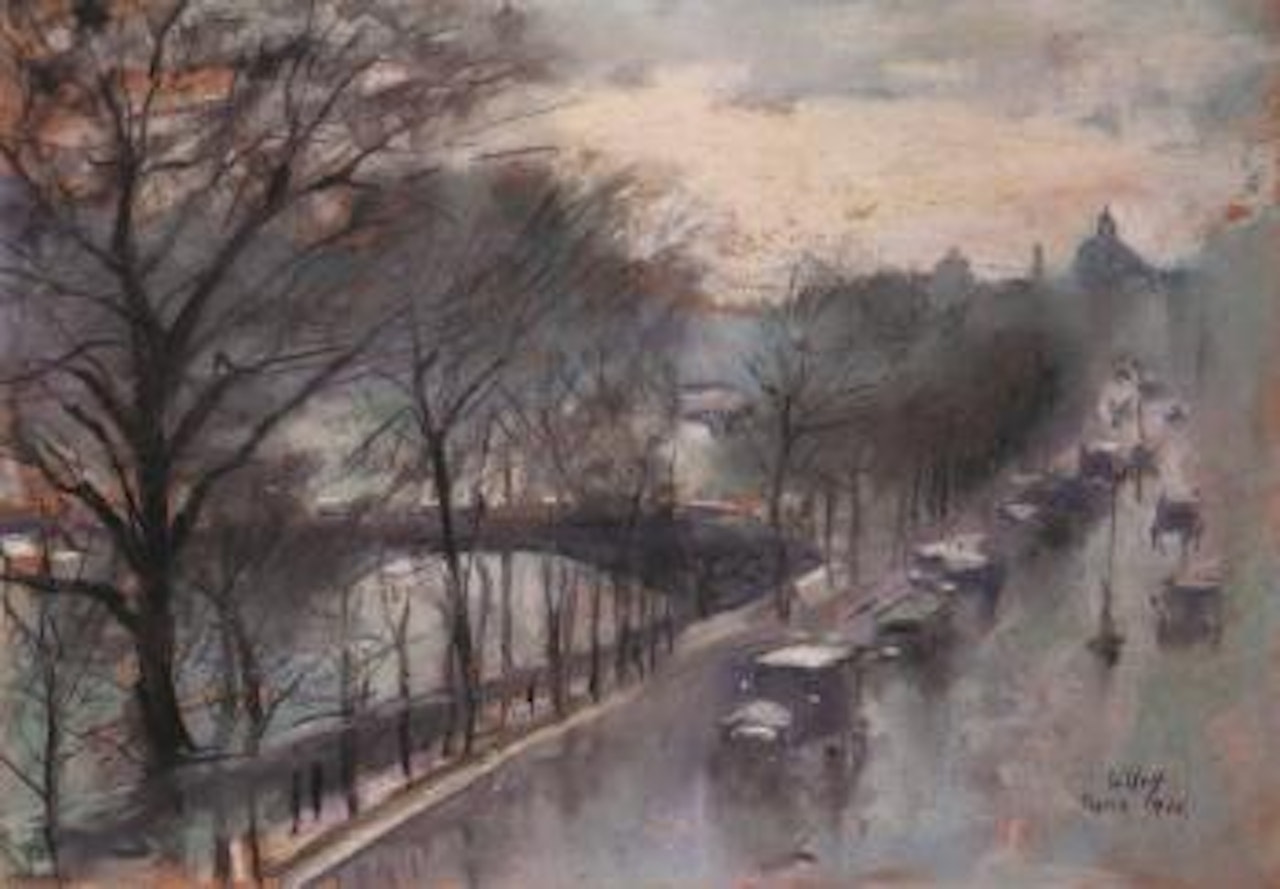 Quai Voltaire in the rain by Lesser Ury