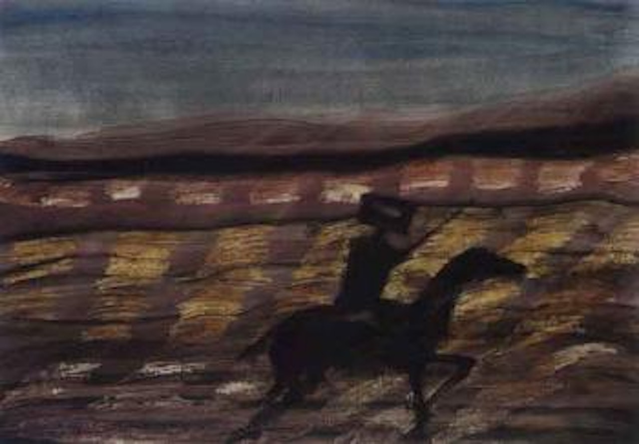 Kelly and running horse by Sidney Nolan