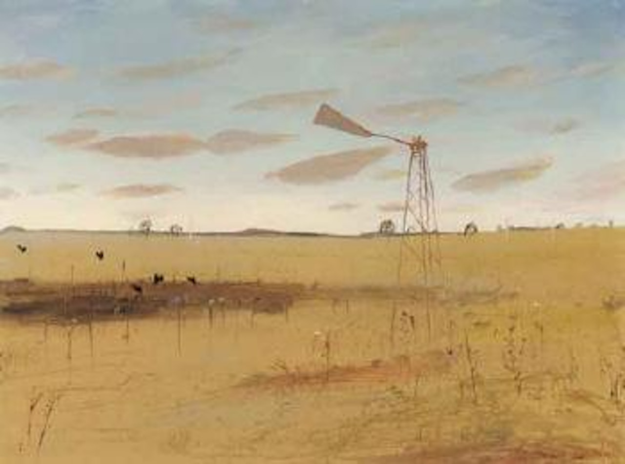 Wimmera landscape with windmill by Arthur Merric Bloomfield Boyd