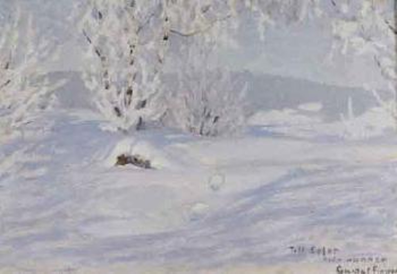 Winter landscape with marks in snow by Gustaf Fjaestad