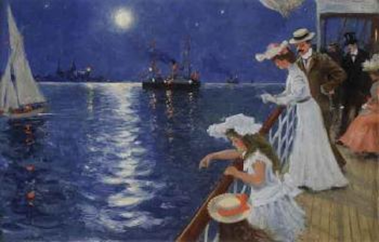 Evening on the water - figures on board a passenger ship by Paul Fischer