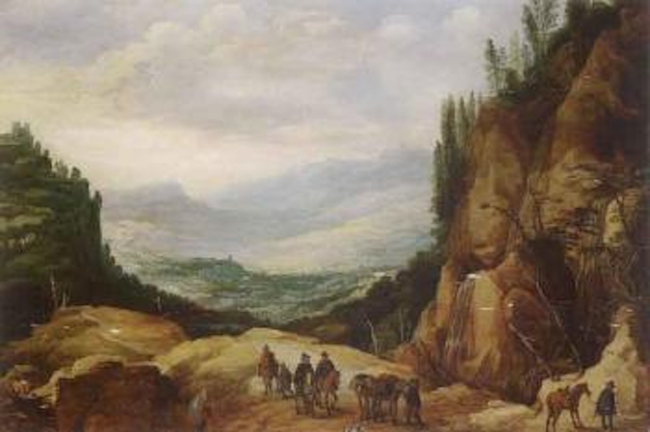 Mountain landscape with riders by Jan Brueghel by Joos de Momper the Younger
