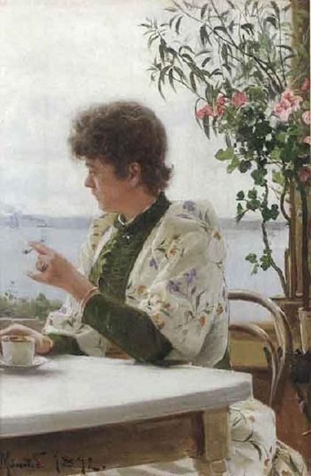 Woman on terrace by Peder Mork Monsted