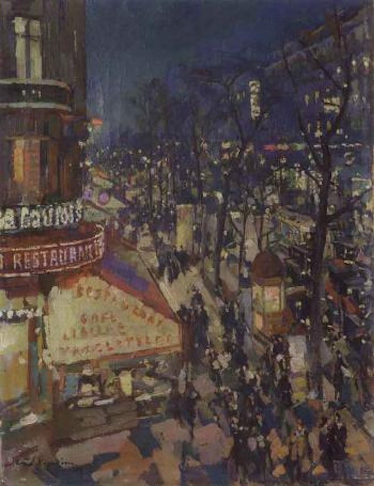 Street scene from Paris with many figures by Konstantin Alekseevich Korovin