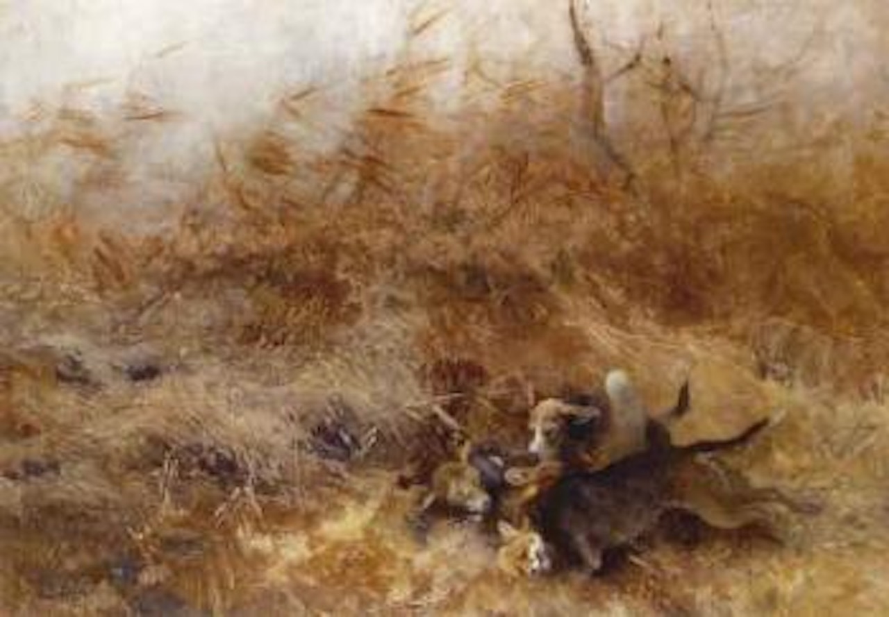 Harriers and fox by Bruno Liljefors