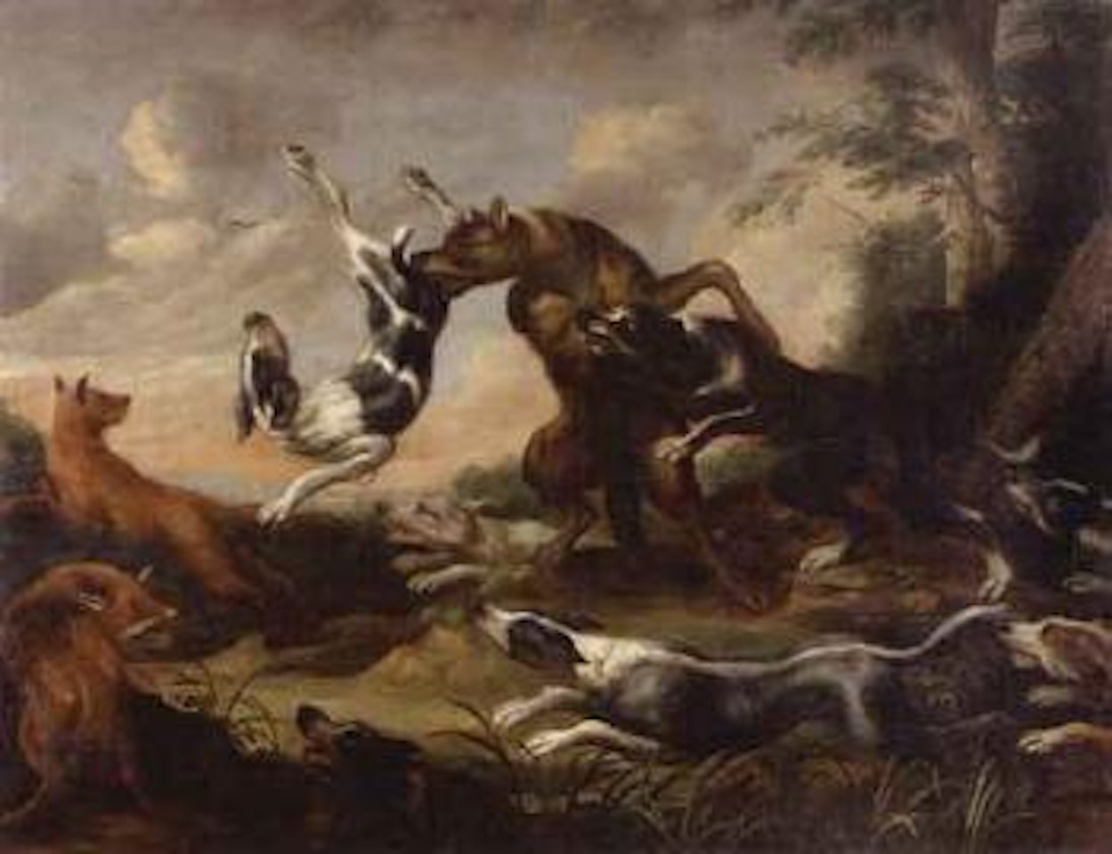 Hunting scene with dogs attacking game by Frans Snyders
