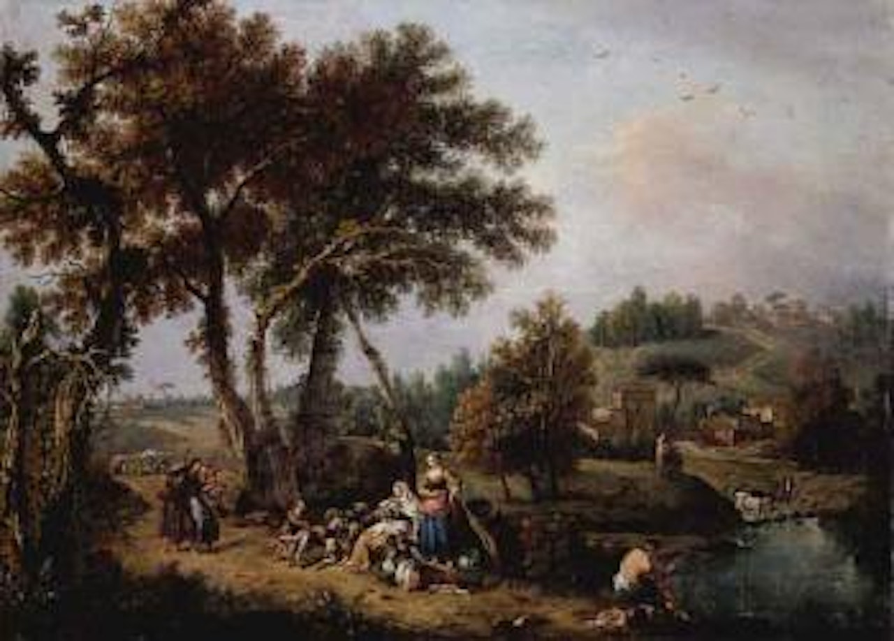 Pastoral landscape with the Flight into Egypt by Francesco Zuccarelli