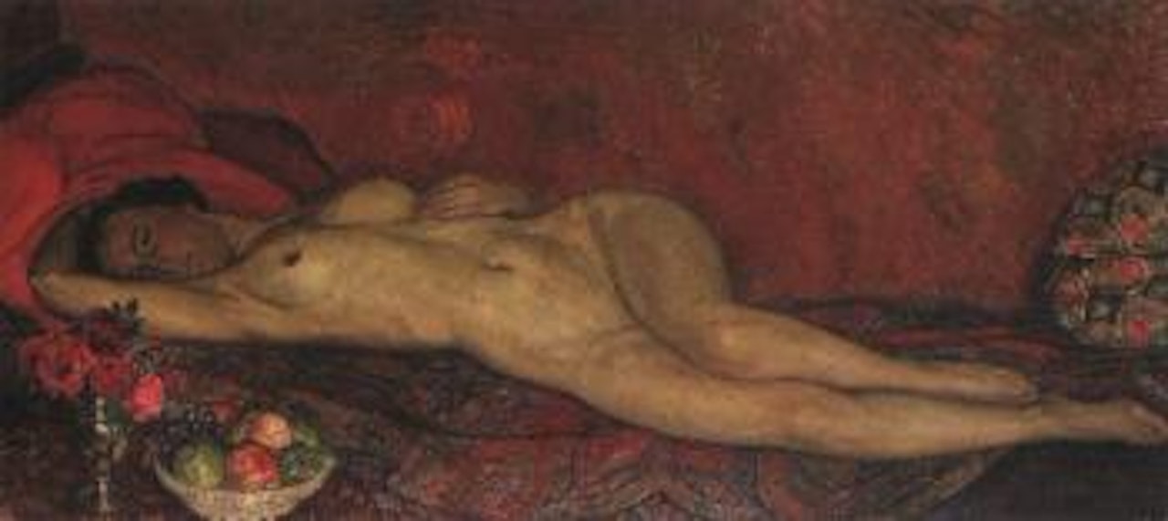 Odalisque au bouquet de roses et compotier by Leon de Smet