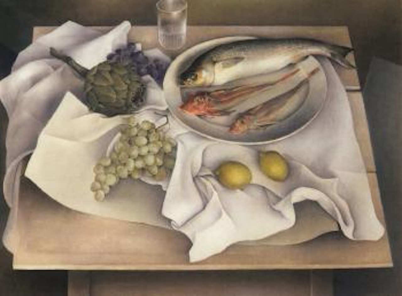 Stilleven met vissen en vruchten - still life with fruit and fish by Wim Schuhmacher