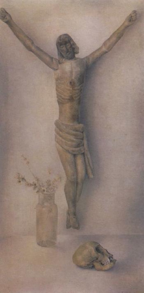 Stilleven met crucifix en apeschedel - still life with crucifix and monkey skull by Wim Schuhmacher