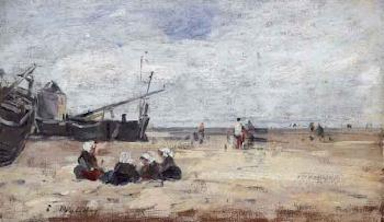 Berck, pecheuses assises sur la greve by Eugène Boudin