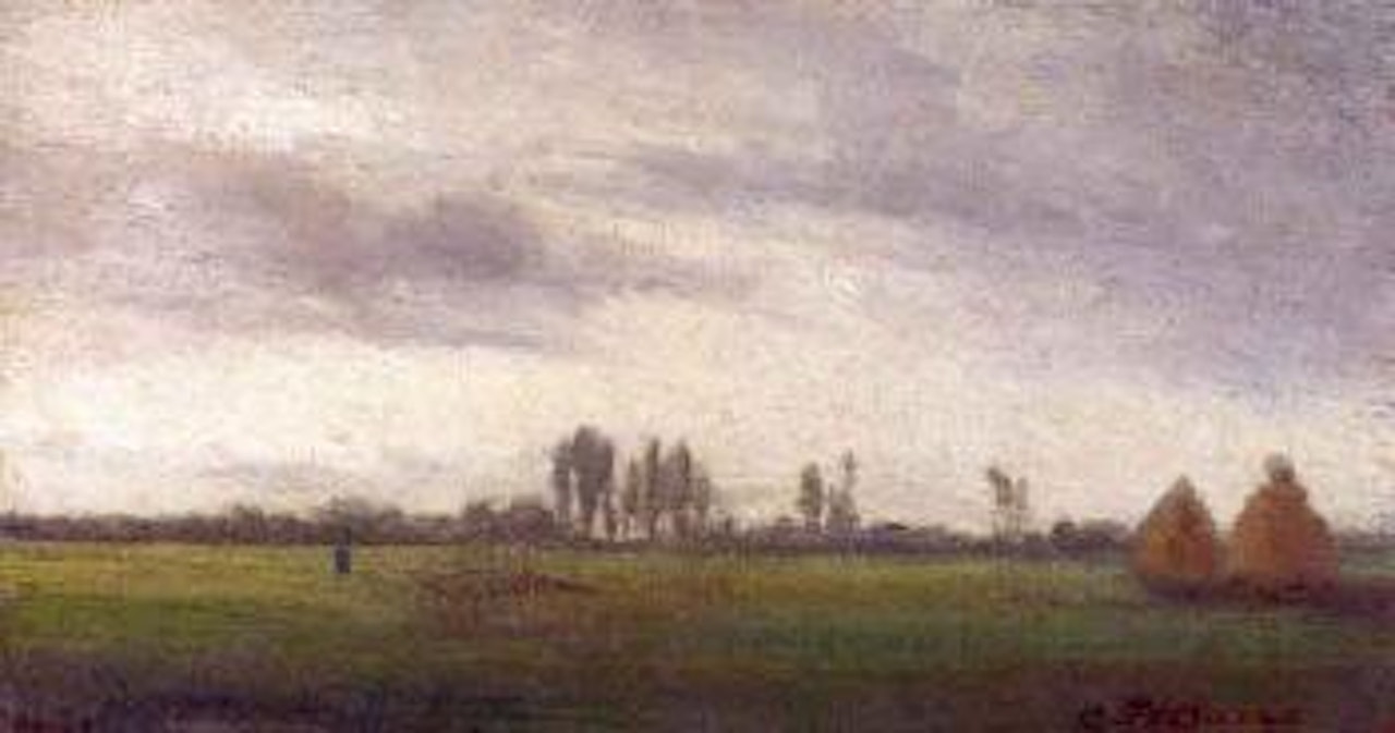 Paysage avec troupeau de Mountons et meules by Camille Pissarro