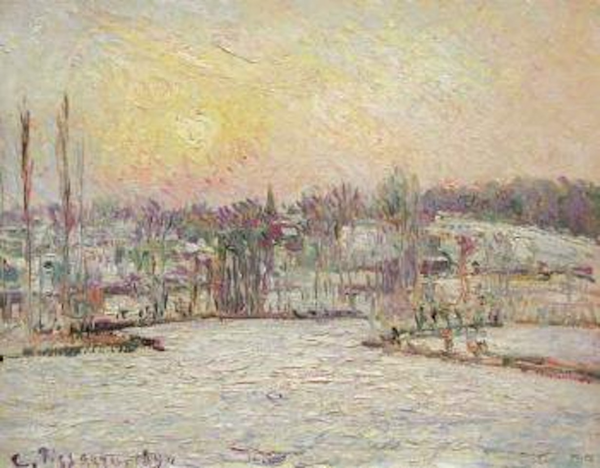 Bazincourt, soleil couchant, effet de neige by Camille Pissarro