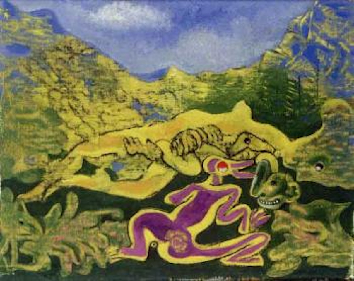 Nu allonge et personnage by Max Ernst