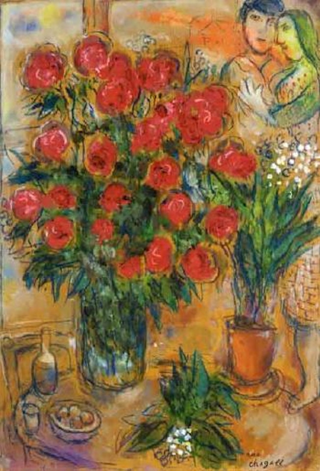 Muguets et bouquet rouge by Marc Chagall