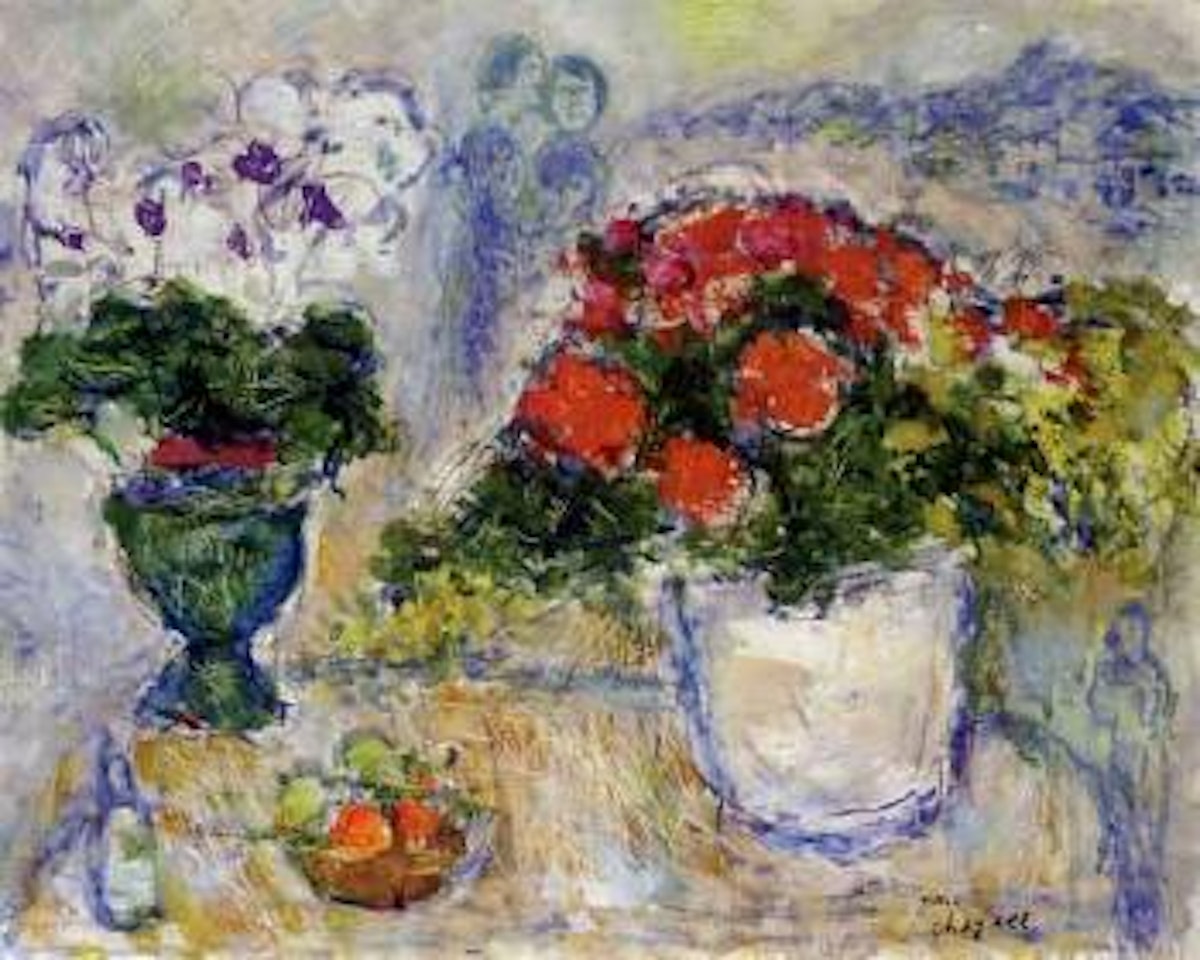 Bouquets et fruits sur la table by Marc Chagall