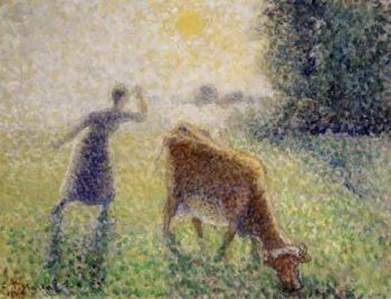 La vachere, matin, soleil by Camille Pissarro