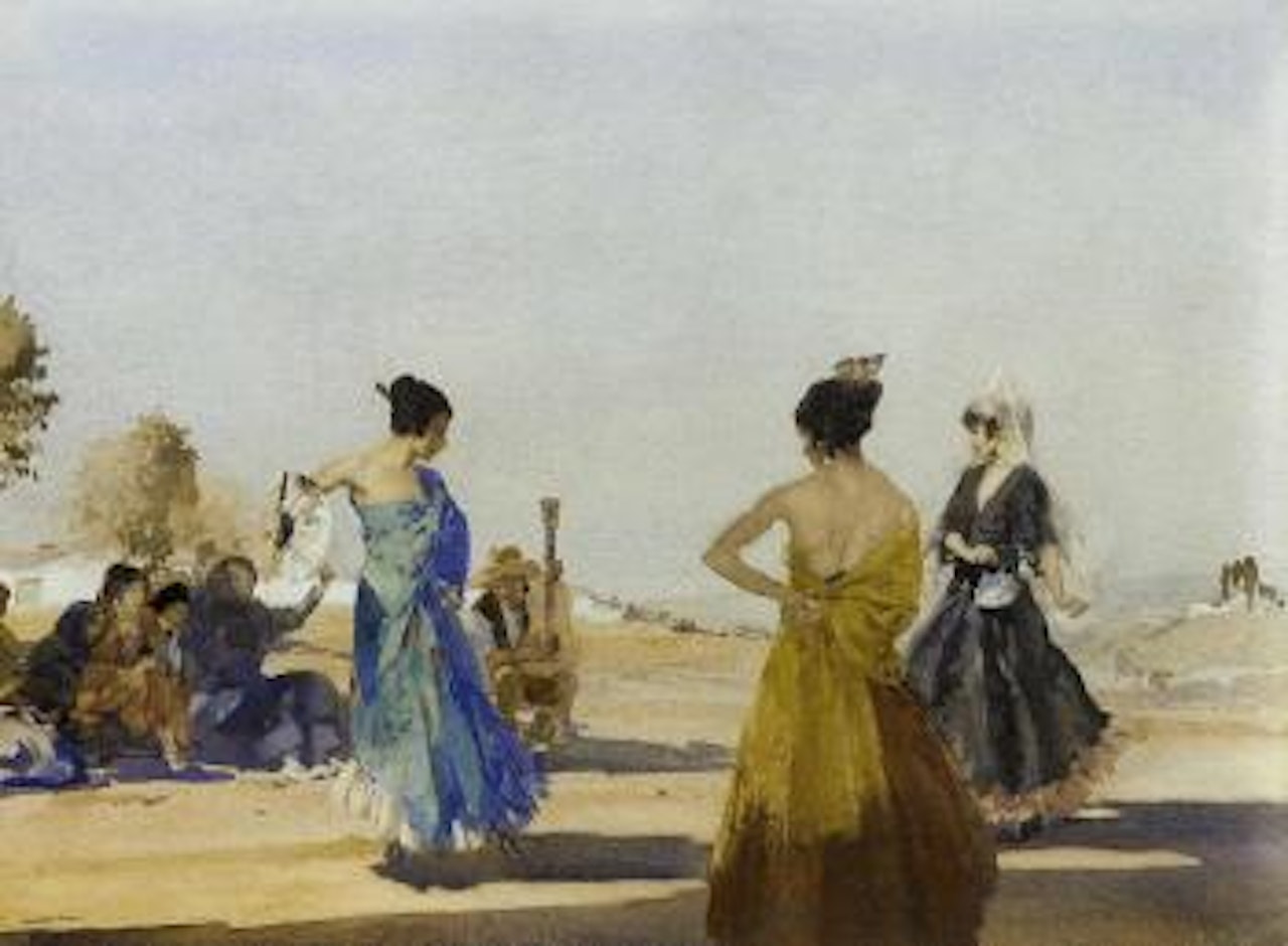 Dancing lesson, ladies of old Castile receiving instruction from gypsies by William Russell Flint